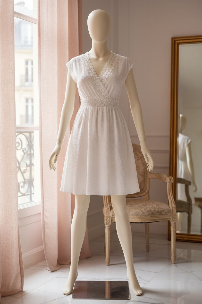 Vino Pure Elegance - French Style Lace V-Neck Dress